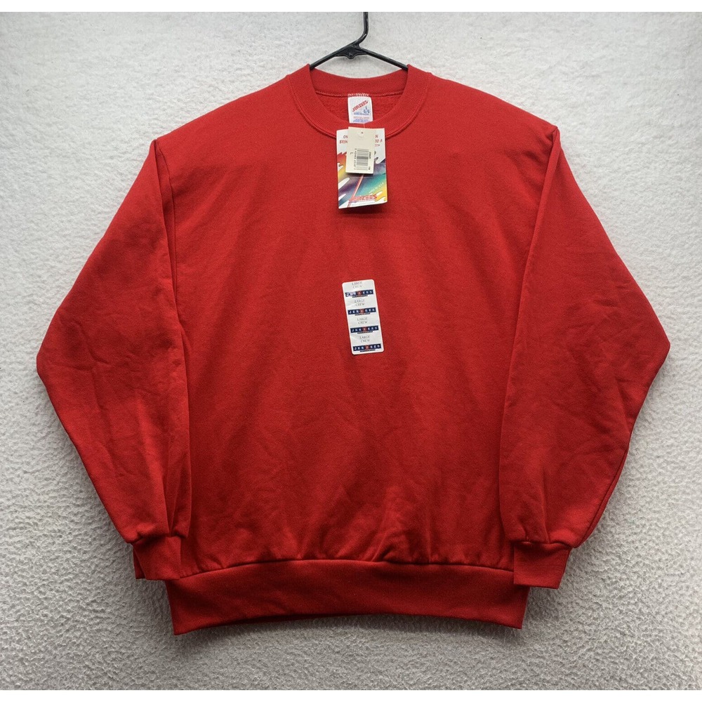 VTG Jerzees Sweatshirt Adult Large L Red Colors Crewneck‎ 90's USA Made Soft NOS
